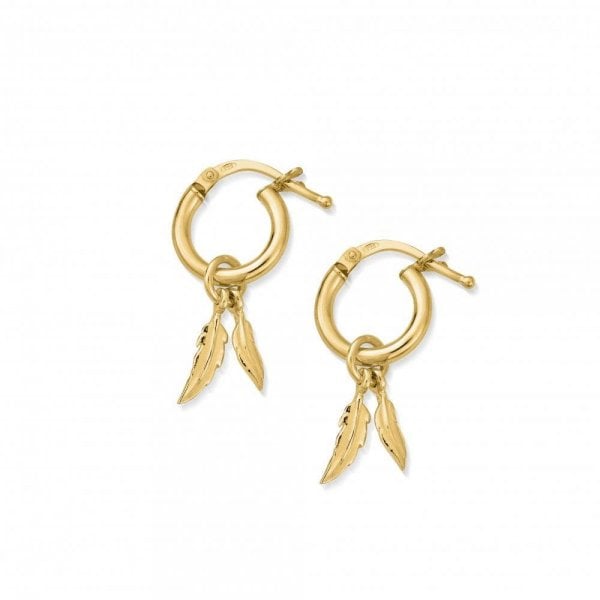 Gold Double Feather Small Hoop Earrings