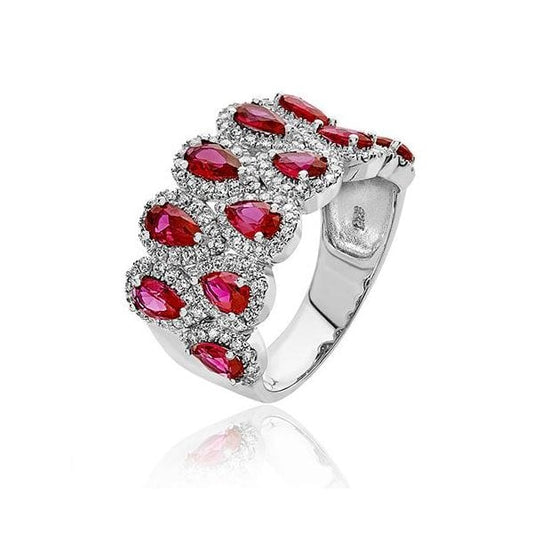 SILVER MULTI HALO PEAR SHAPE RED & WHITE