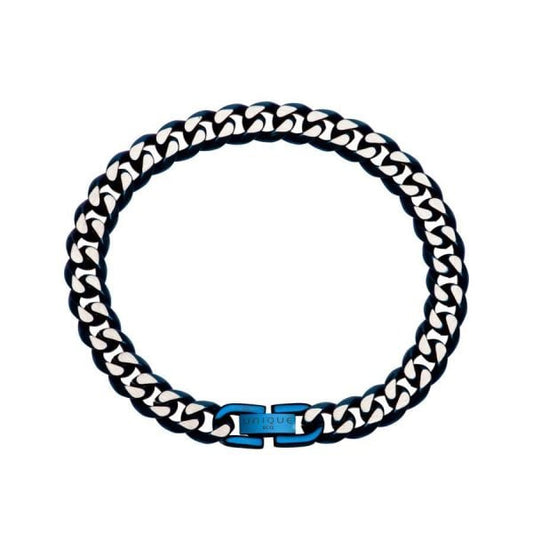 Steel Bracelet with Polished Blue IP Plating