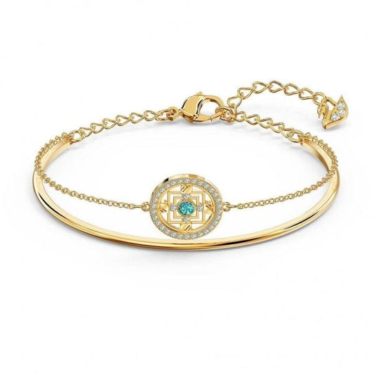Symbolic Mandala Bangle, Green, Gold-tone plated