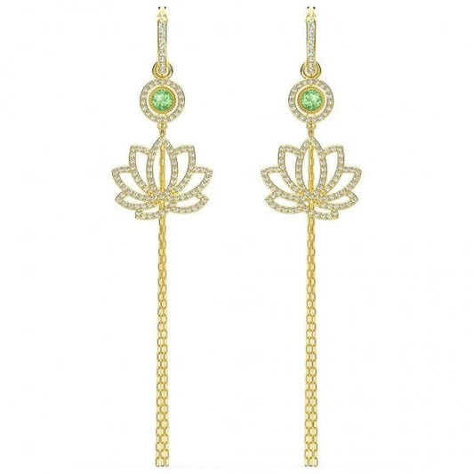 Symbolic Lotus Pierced Earrings, Green, Gold-tone