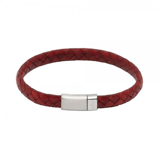 Antique Red Leather Bracelet w/ Steel Clasp 21cm