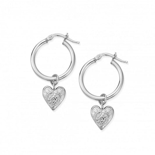 EX-DISPLAY Patterned Heart Hoop Sterling Silver Earrings