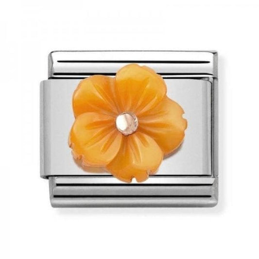 Classic Link Orange Mother of Pearl Flower Charm in Rose Gold
