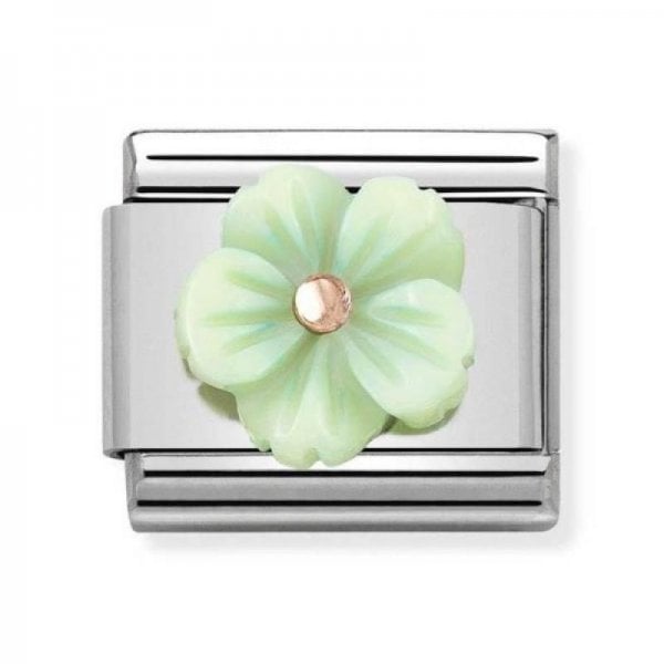 Classic Rose Gold Green Flower Charm