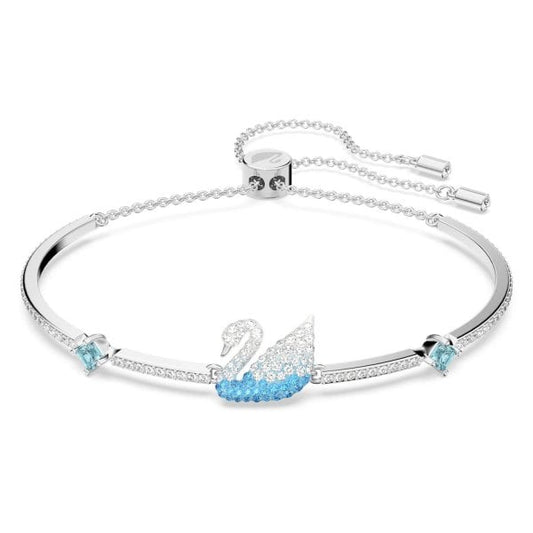 Iconic Swan bangle, Blue, Rhodium plated