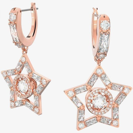 Stella hoop earrings Star, White, Rose-gold