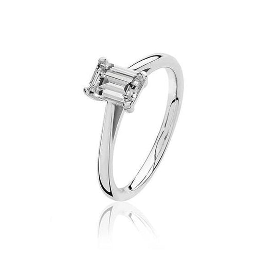 SILVER 4 CLAW SET 7X5MM EM CUT CZ RING - SIZE K