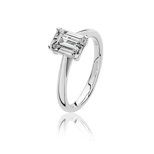 SILVER 4 CLAW SET 8X6MM EM CUT CZ RING - SIZE M
