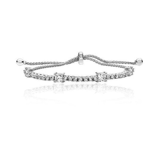 SILVER 2 MM & 4MM SQ CLAW SET PULL CZ BRACELET
