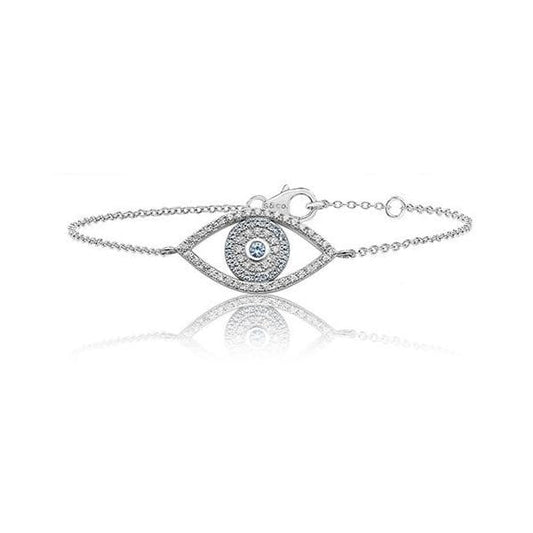 SILVER LRG FINE OPEN EVIL EYE CZ BRACELET