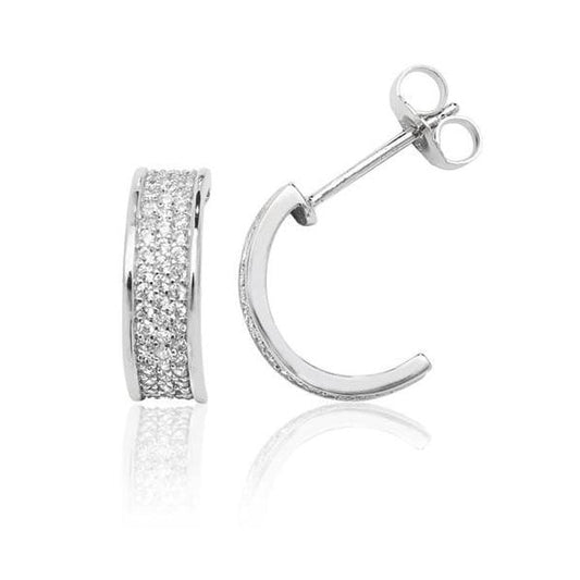 SILVER THREE ROW PAVE 1/2 HOOP CZ STUDS
