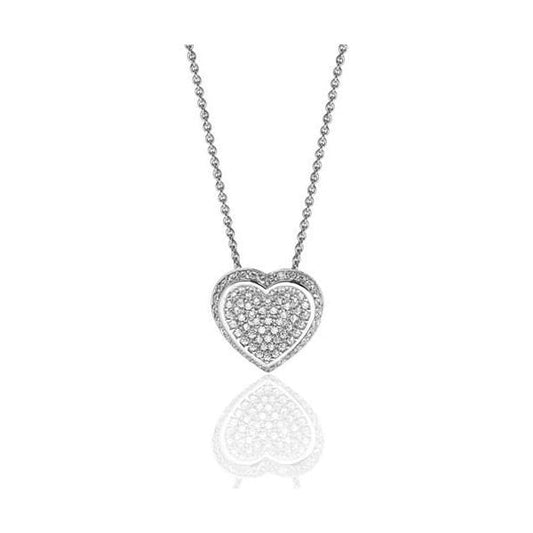 SILVER HEART PAVE SET CZ PENDANT+CHAIN