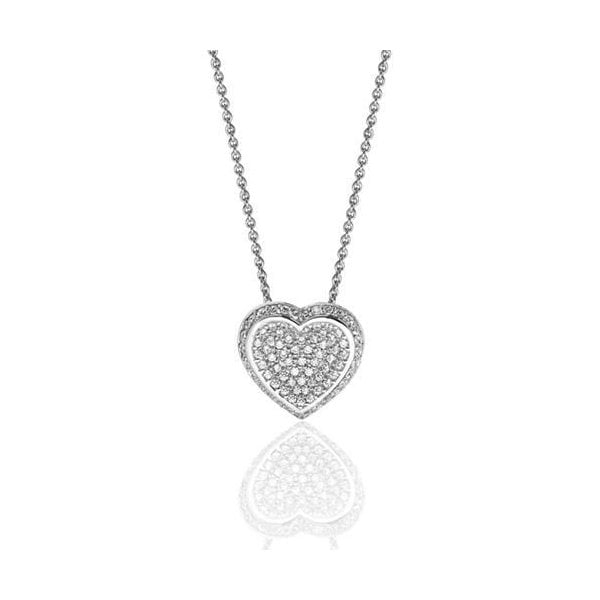 SILVER HEART PAVE SET CZ PENDANT+CHAIN
