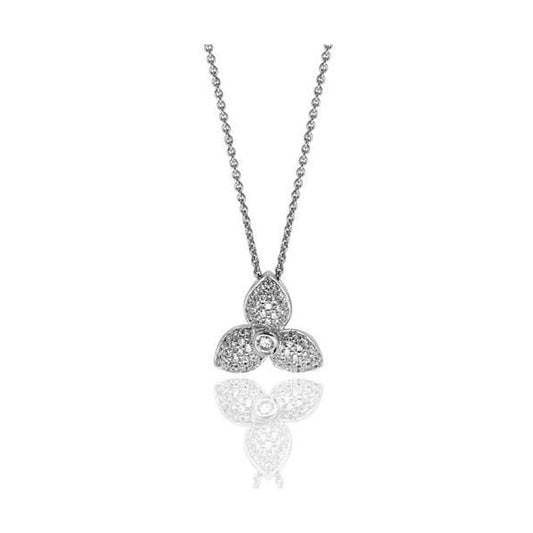 SILVER THREE PETAL CZ PENDANT+CHAIN