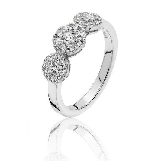 SILVER SMALL TRIPLE CLUSTER CZ RING SIZE P