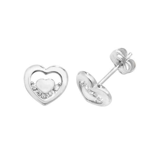 9CT WHT GOLD CZ DOUBLE HEART STUD EARRINGS