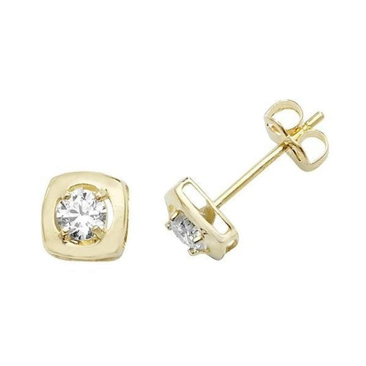 9CT YEL GOLD CZ SQUARE STUD EARRINGS