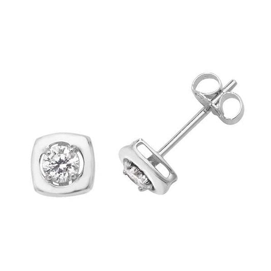 9CT WHT GOLD CZ SQUARE STUD EARRINGS