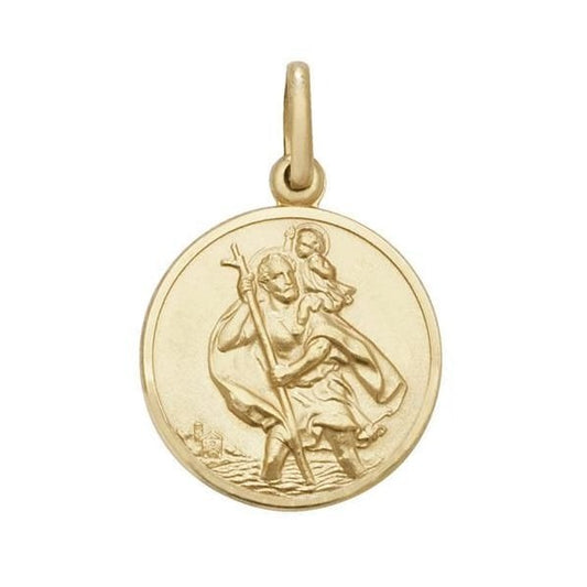 9CT YEL GOLD RND ST CHRISTOPHER PENDANT
