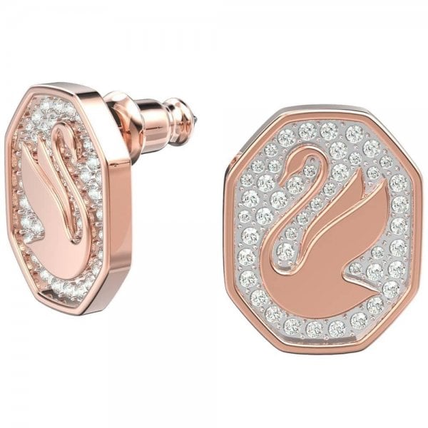 Signum Stud Earrings Swan, White, Rose-gold