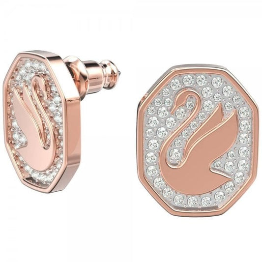 Signum Stud Earrings Swan, White, Rose-gold