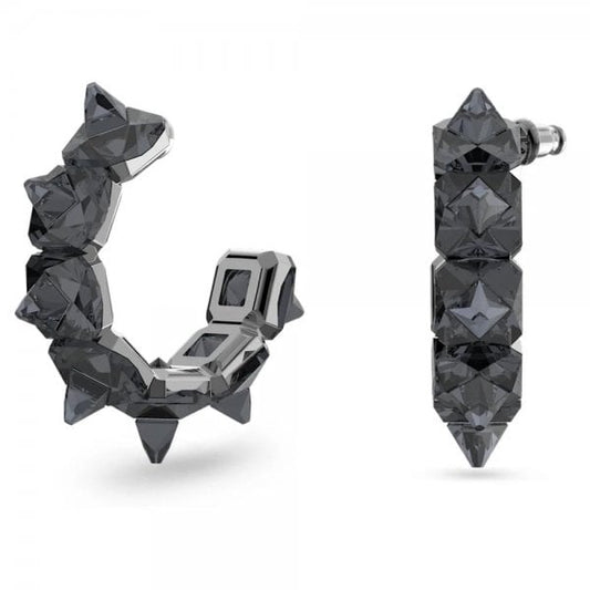 Chroma hoop earrings Pyramid cut crystals, Grey