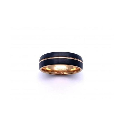 Gents Tungsten Ring Rose/Black IP  - Size 58