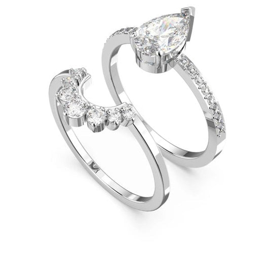 Attract ring Set (2), Pear cut crystal, White