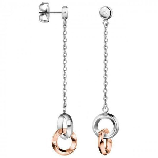EX-DISPLAY Beauty Stainless Steel and Rose PVD Double Loop Drop Earrings