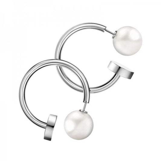 EX-DISPLAY Stainless Steel Pearl Bubbly 3/4 Hoop Earrings