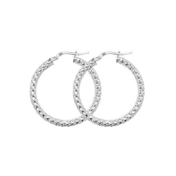 SILVER 25MM DIAMOND CUT HOOP EARRING