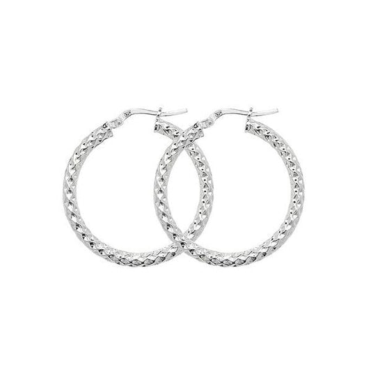SILVER 25MM DIAMOND CUT HOOP EARRING