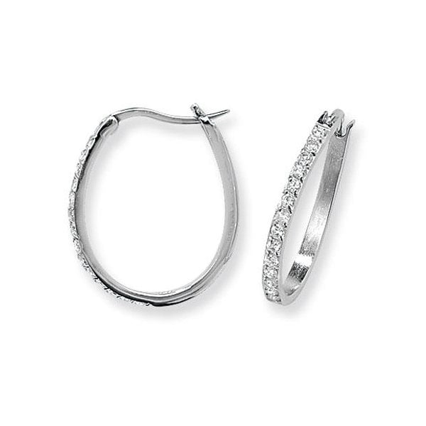 Silver Oval CZ Hoop Earrings