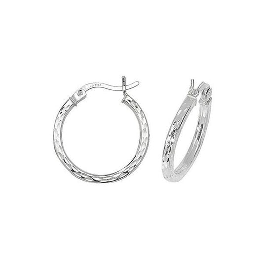 Silver 15mm Diamond Cut Hoop Earrings