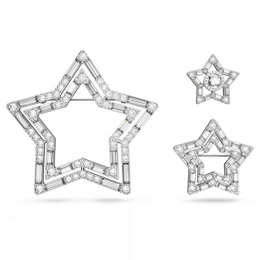 Stella brooch, Set (3), Star, White Rhodium plated