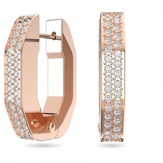 Dextera hoop earrings, Octagonal, White, Rose-gold