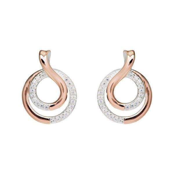 Silver Stud Earrings w/ CZ & Rose Gold Plating