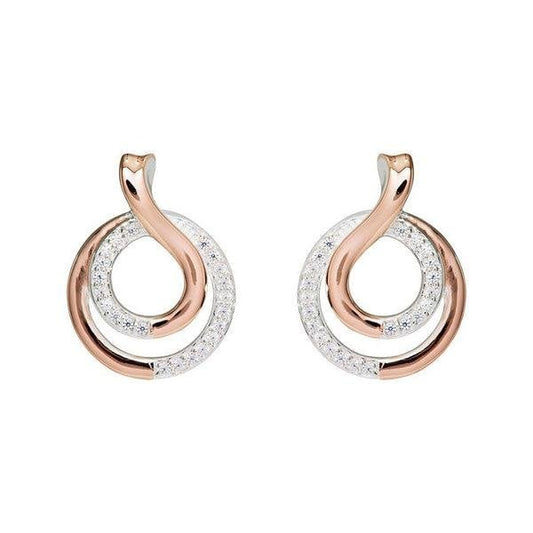 Silver Stud Earrings w/ CZ & Rose Gold Plating