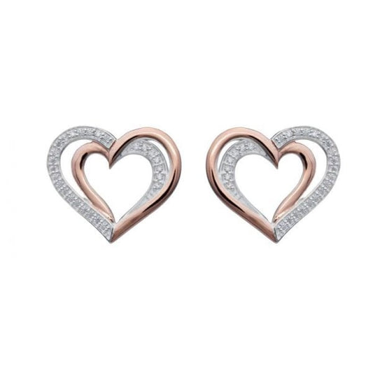 Silver Stud Earrings w/ Rose Gold & CZ