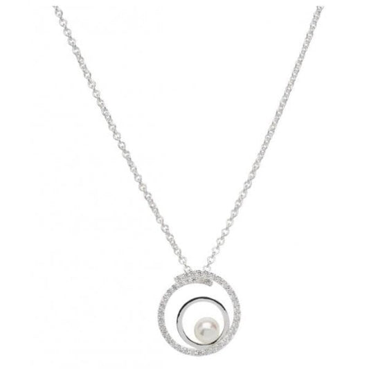 Sterling Silver Pendant & Chain w/Shell Pearl & CZ