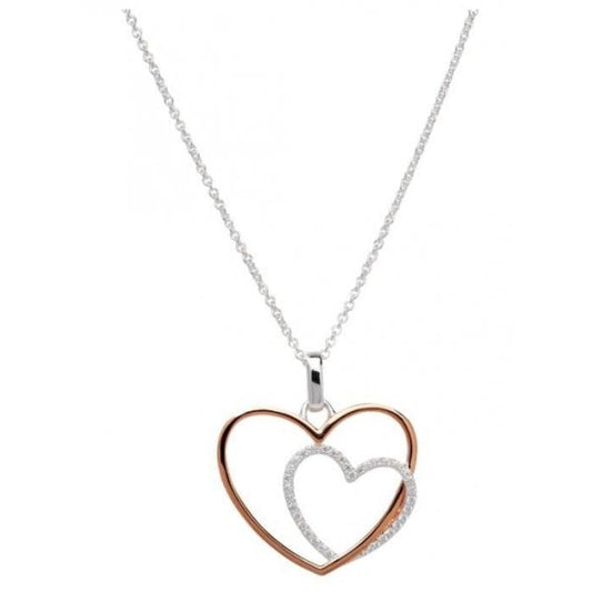 Silver Pendant & Chain w/ Rose Gold & CZ
