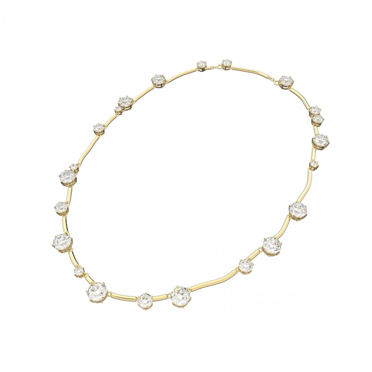 Constella necklace, Round cut crystal, White, Gold