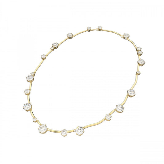 Constella necklace, Round cut crystal, White, Gold