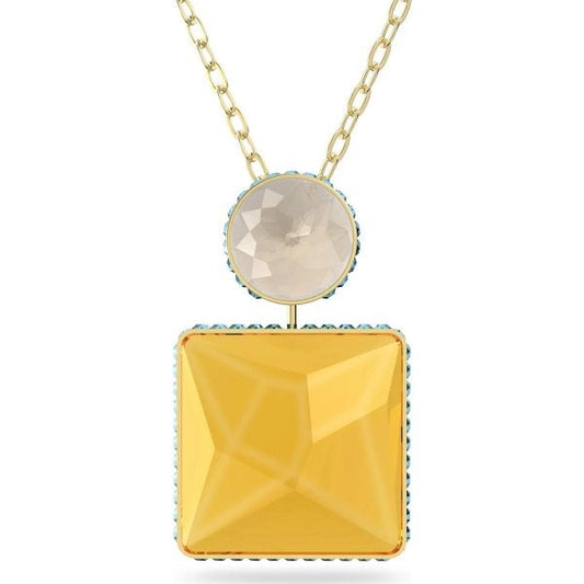 Orbita necklace, Square cut crystals, Yellow, Gold