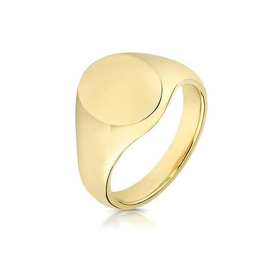 9CT YELLOW GOLD 12X10MM OVAL SIGNET RING - SIZE P