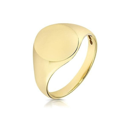 9CT YELLOW GOLD OVAL SIGNET RING - SIZE R