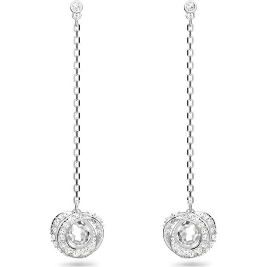 Generation drop earrings, Long, White, Rhodium