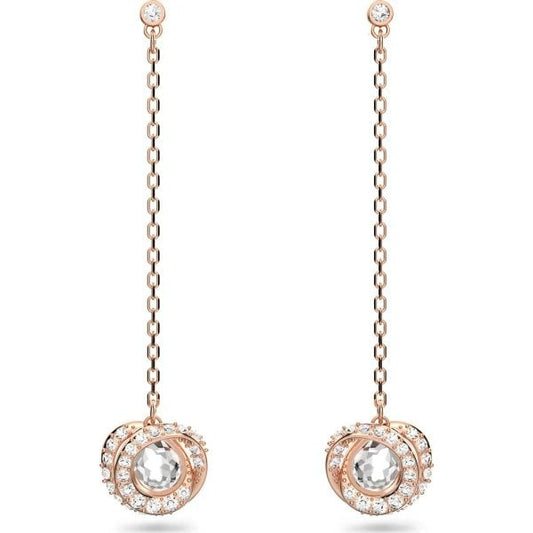 Generation drop earrings, Long, White, Rose-gold