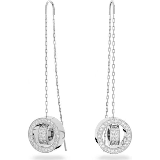Hollow drop earrings, Long, White, Rhodium plated